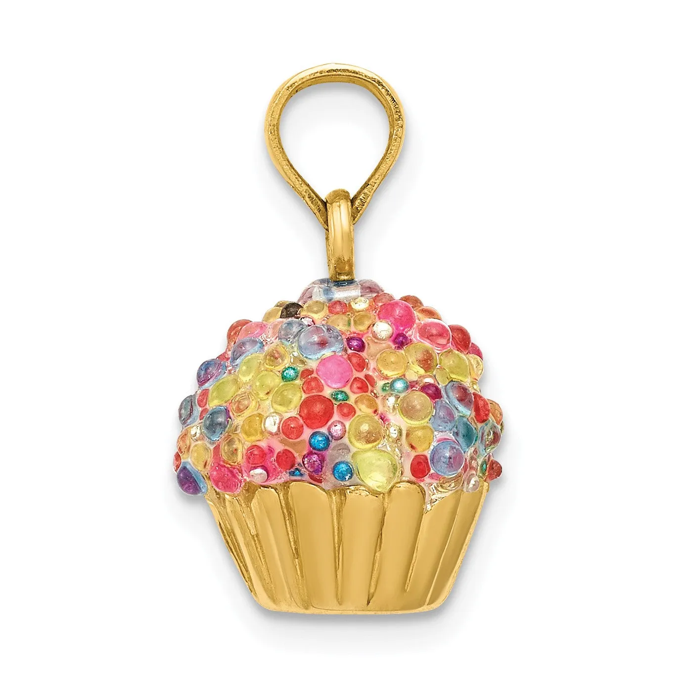 14k Yellow Gold 3D Bead Icing Cupcake Pendant