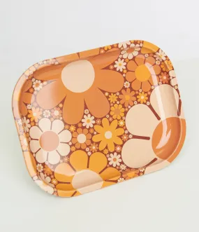 1970s Orange Floral Metal Tray