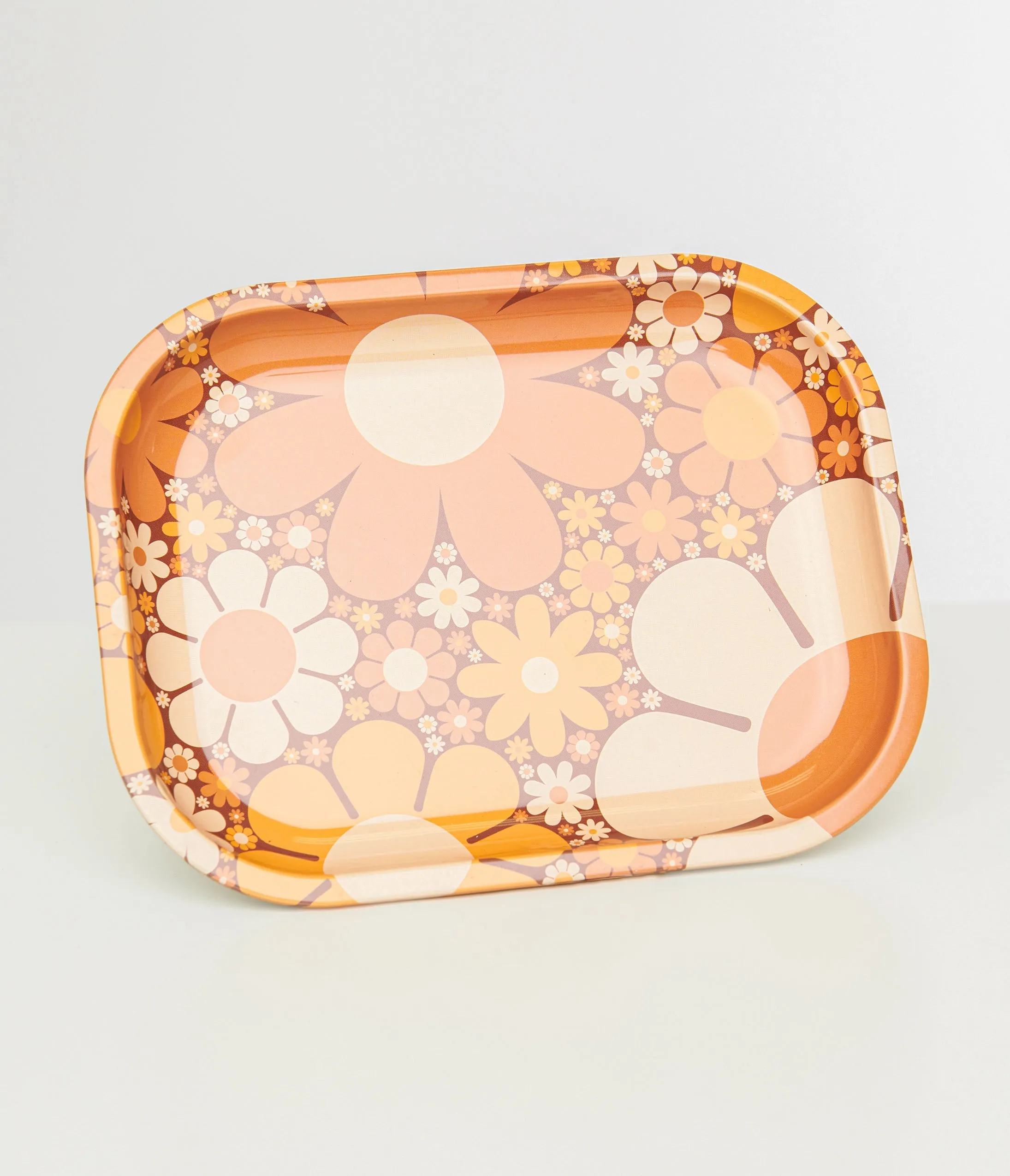 1970s Orange Floral Metal Tray