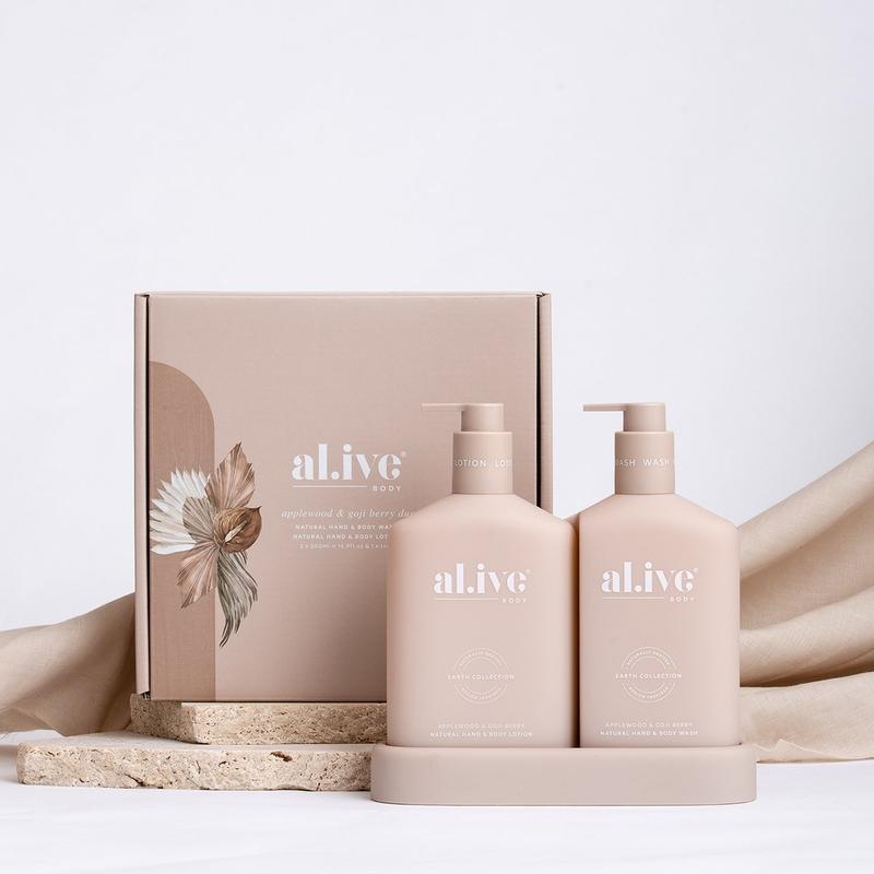 Al.ive Body Wash & Lotion Duo + Tray - Applewood & Goji Berry