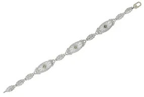 Art Deco Camphor Glass Diamond Platinum Link Bracelet