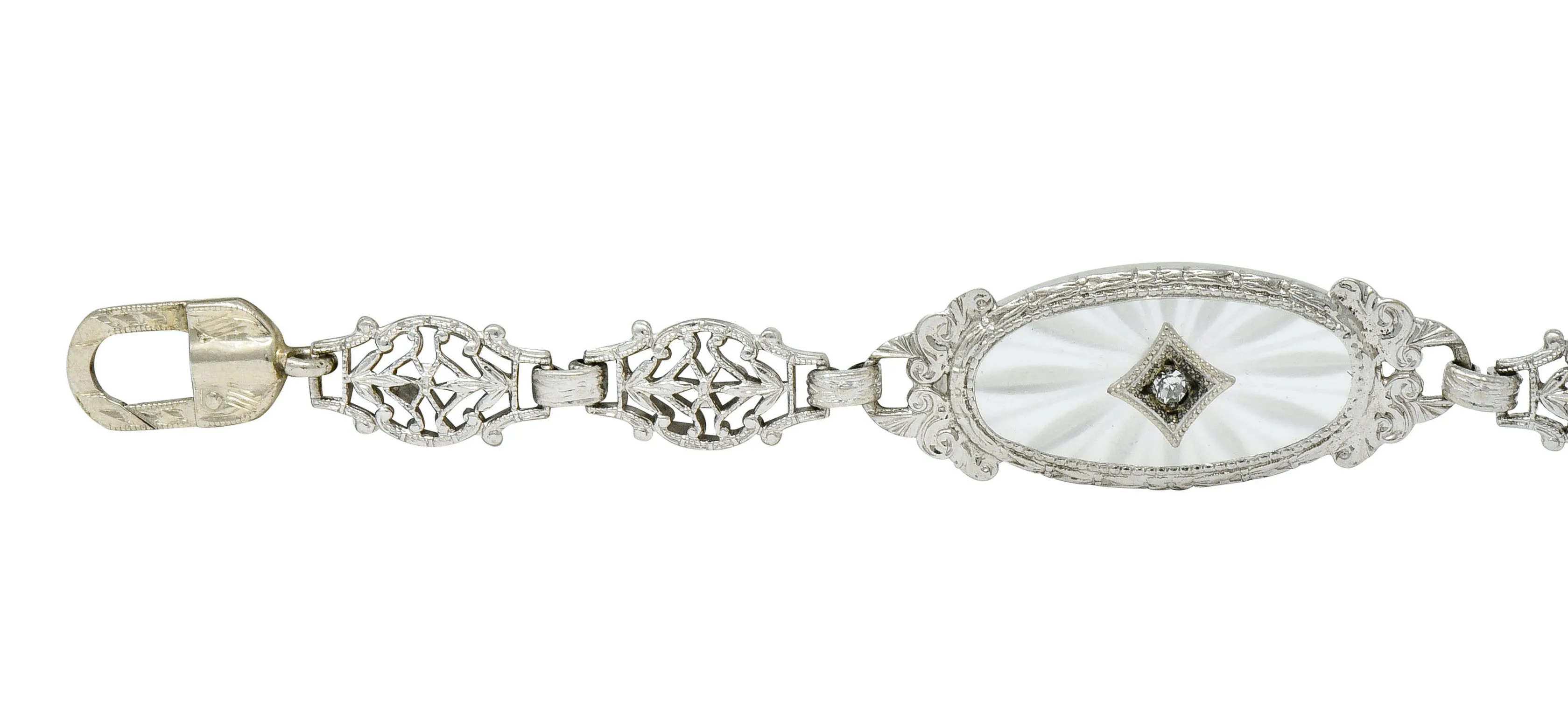 Art Deco Camphor Glass Diamond Platinum Link Bracelet