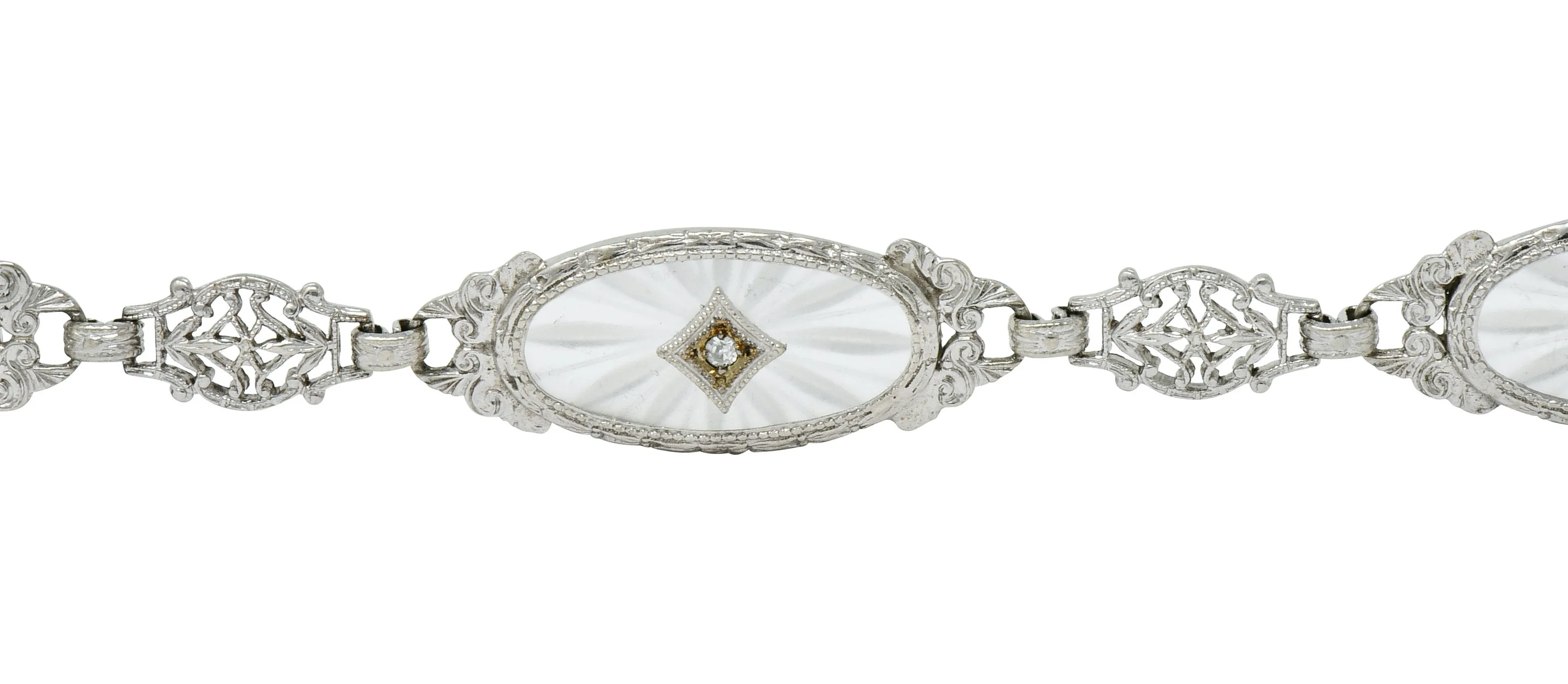 Art Deco Camphor Glass Diamond Platinum Link Bracelet