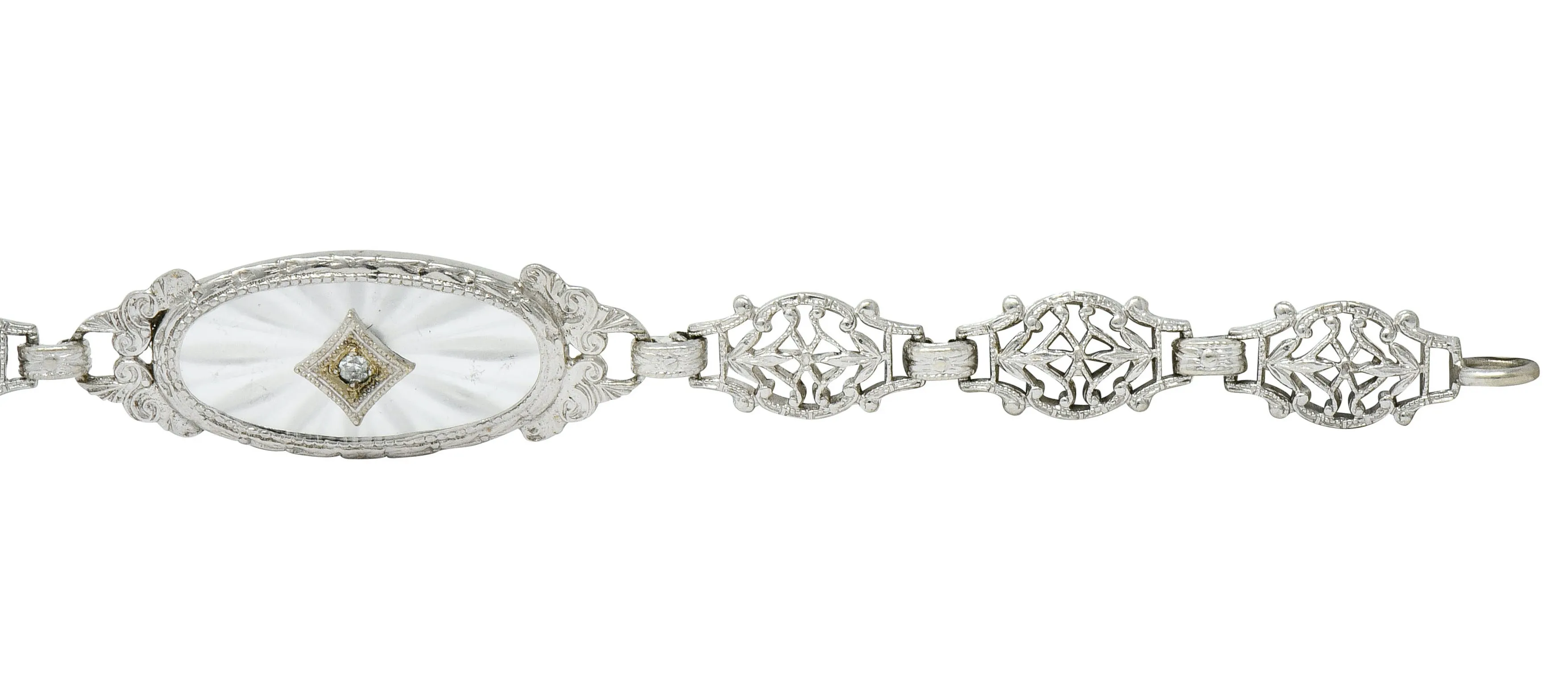 Art Deco Camphor Glass Diamond Platinum Link Bracelet