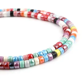 Beads, Ceramic, Cylinder, Assorted, Glazed, 6mm