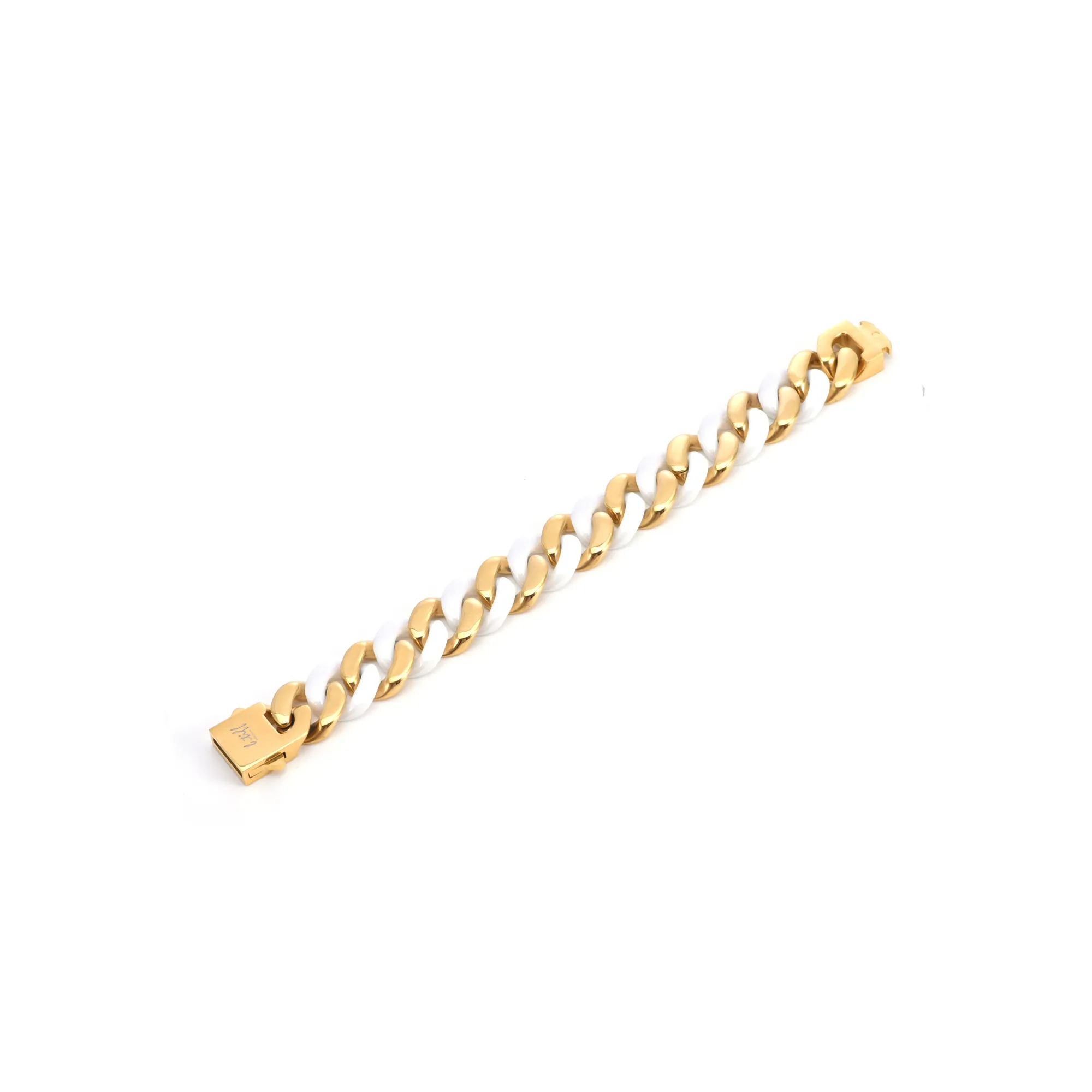 BG160GW B.Tiff 18K Gold Plated & White Ceramic Flat Cuban Link Bracelet