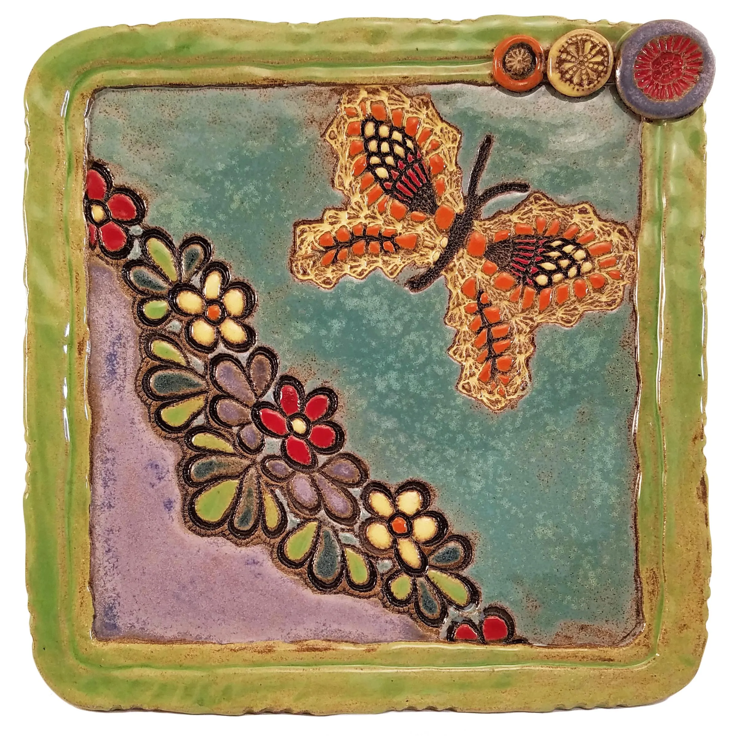 Butterfly Garden Ceramic Tray by Laurie Pollpeter