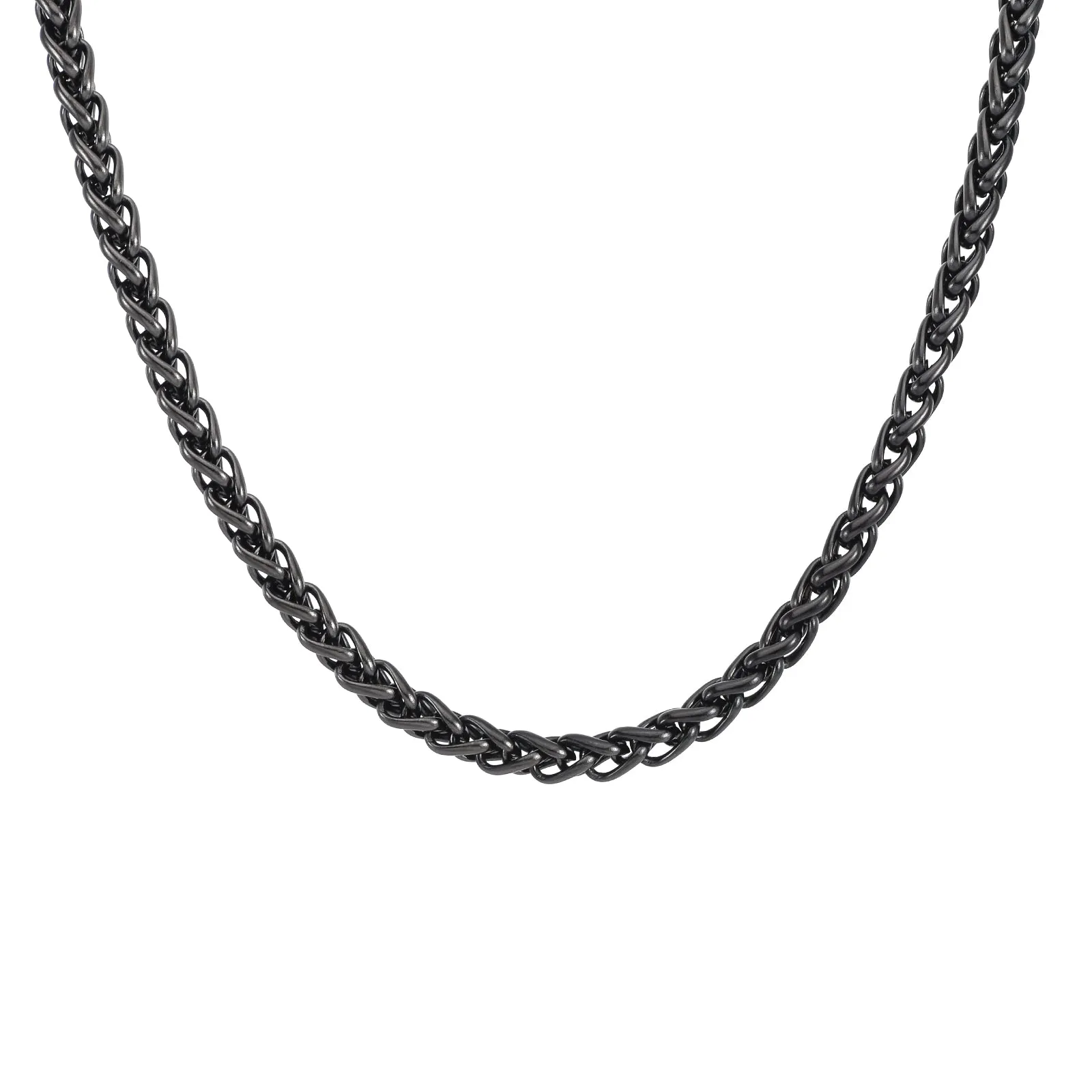 C550GM B.Tiff Gun Metal Stainless Steel French Braid Chain Necklace