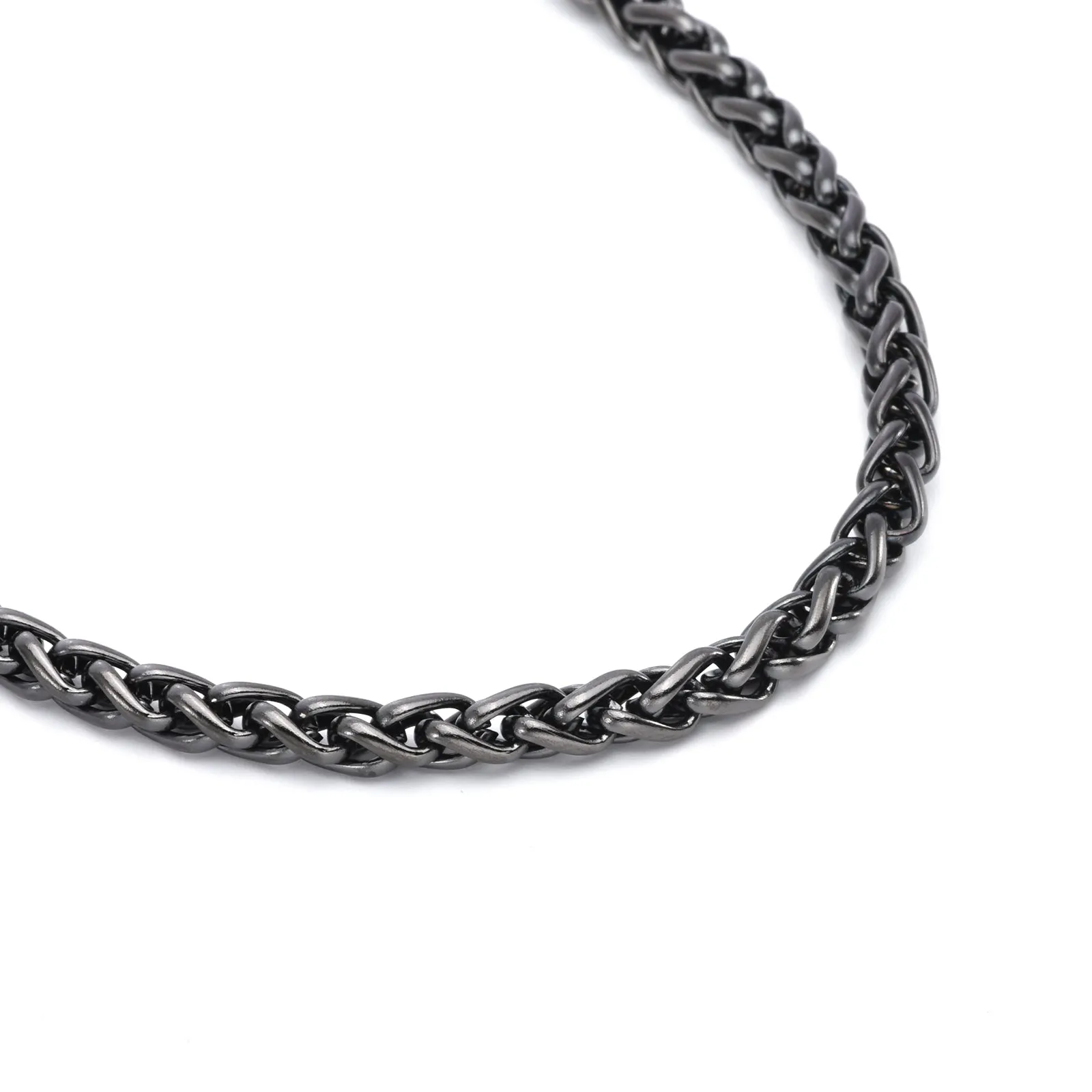 C550GM B.Tiff Gun Metal Stainless Steel French Braid Chain Necklace