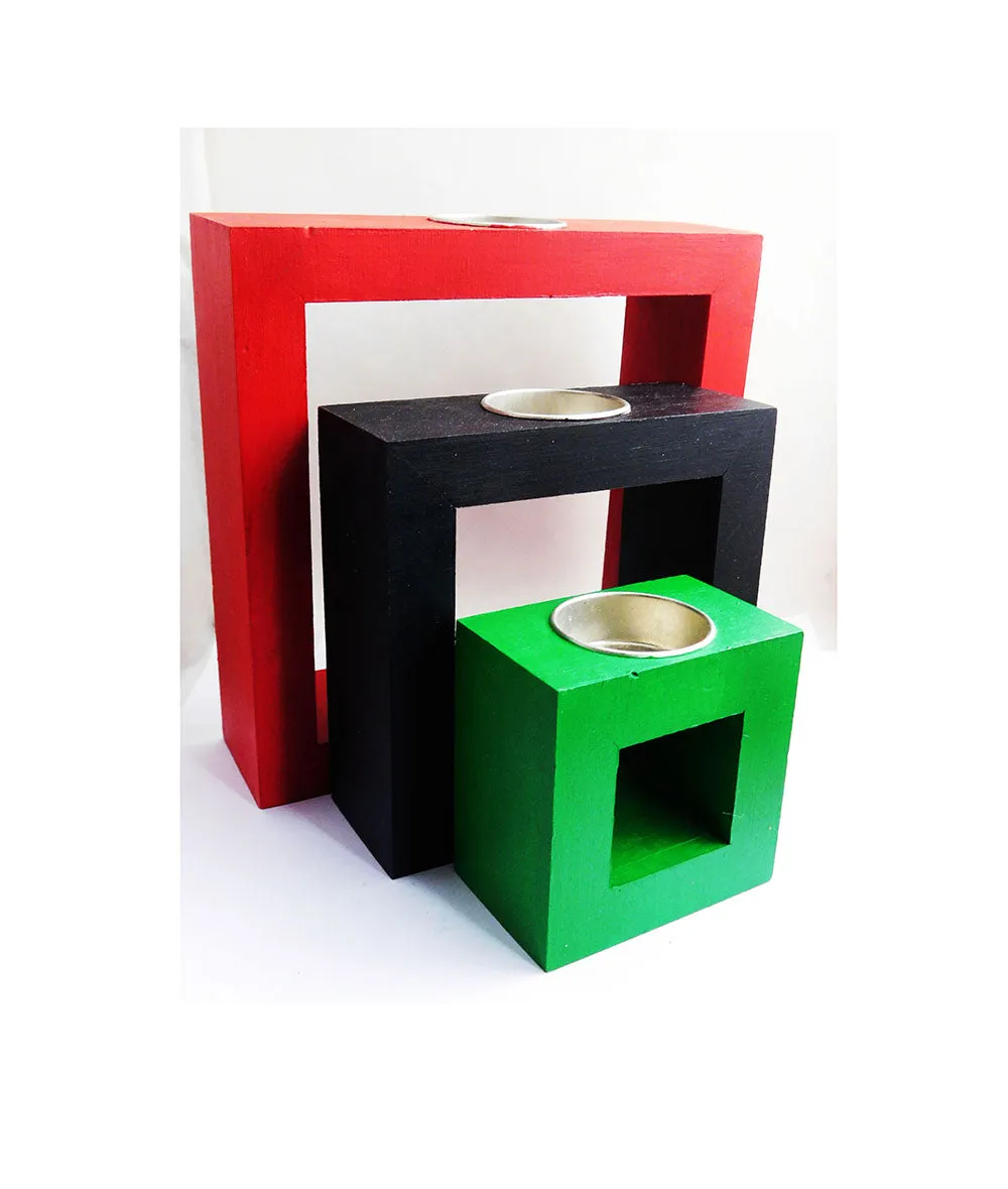 Candle Holders Red Black Green Pan African Kwanzaa Gift Ideas Home Decor Wooden