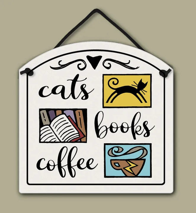 Cats Books Coffee Small Arch Ceramic Tile