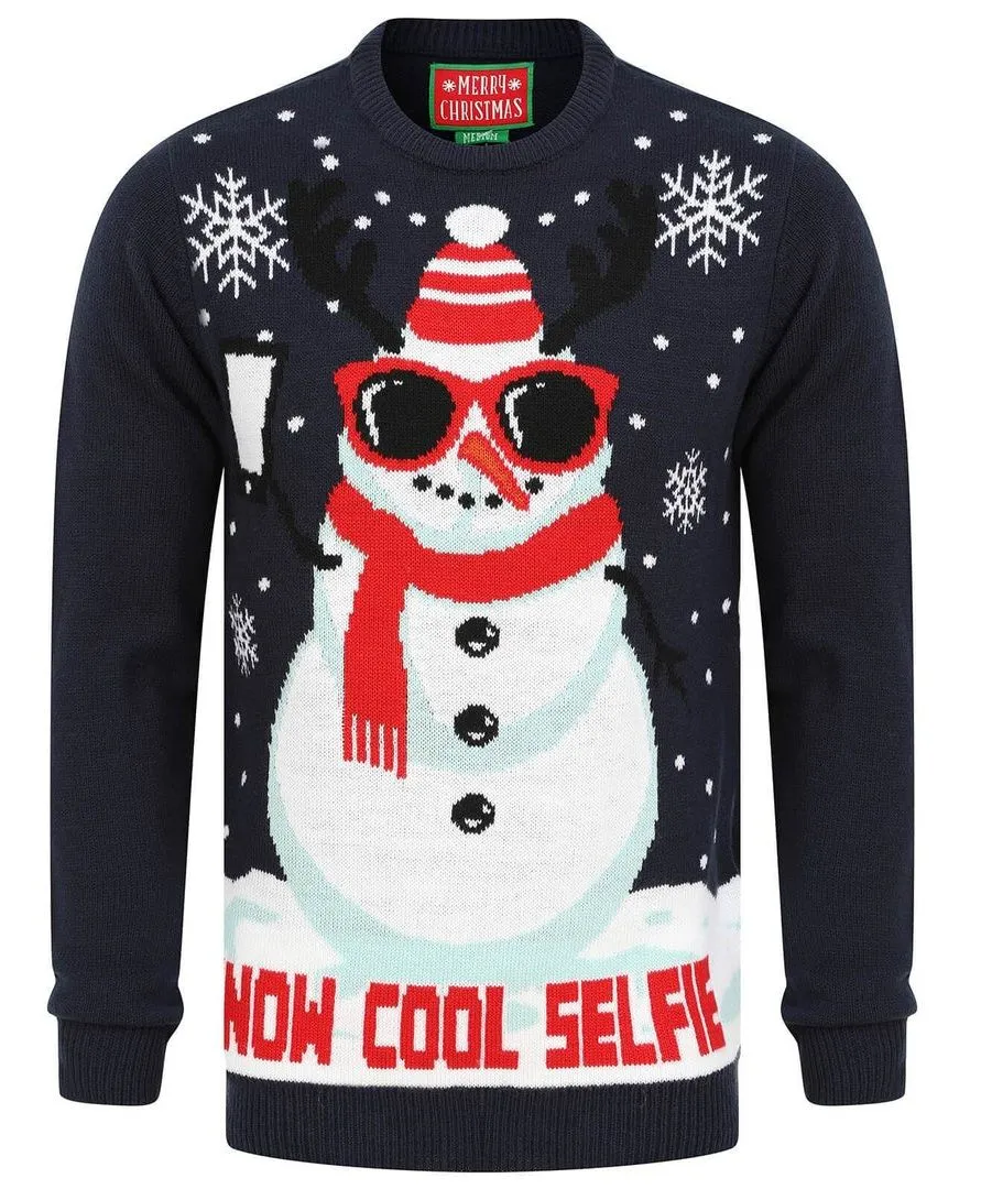 Christmas Jumper Music “Jingle Bells” Snow Cool Selfie Blue