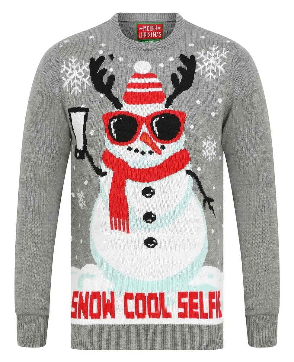 Christmas Jumper Music “Jingle Bells” Snow Cool Selfie Grey