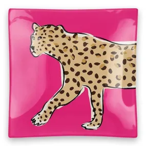 Clairebella - Walking Leopard Square Glass Trinket Tray