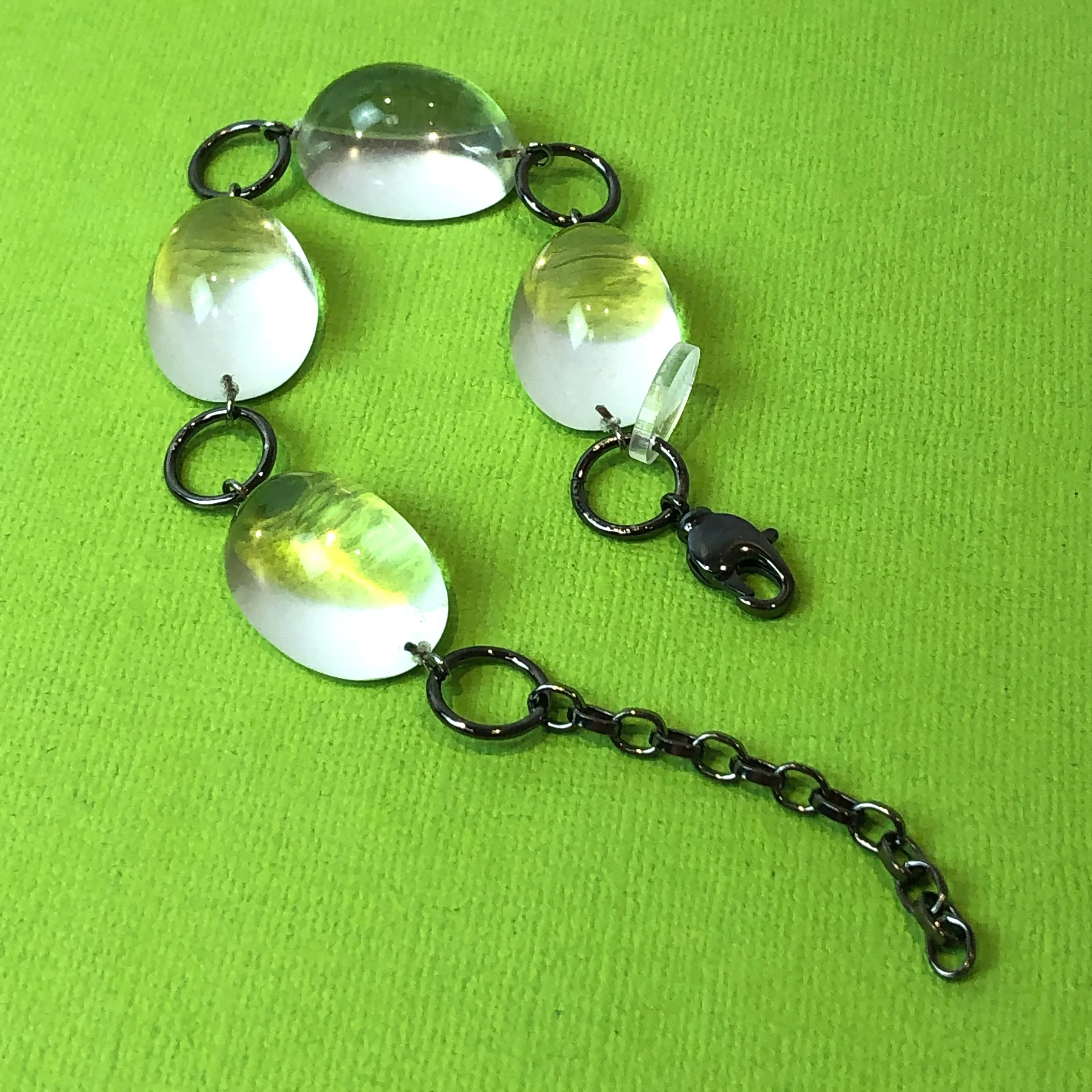 Clear Domed & Dark Metal Bubble Stations Bracelet