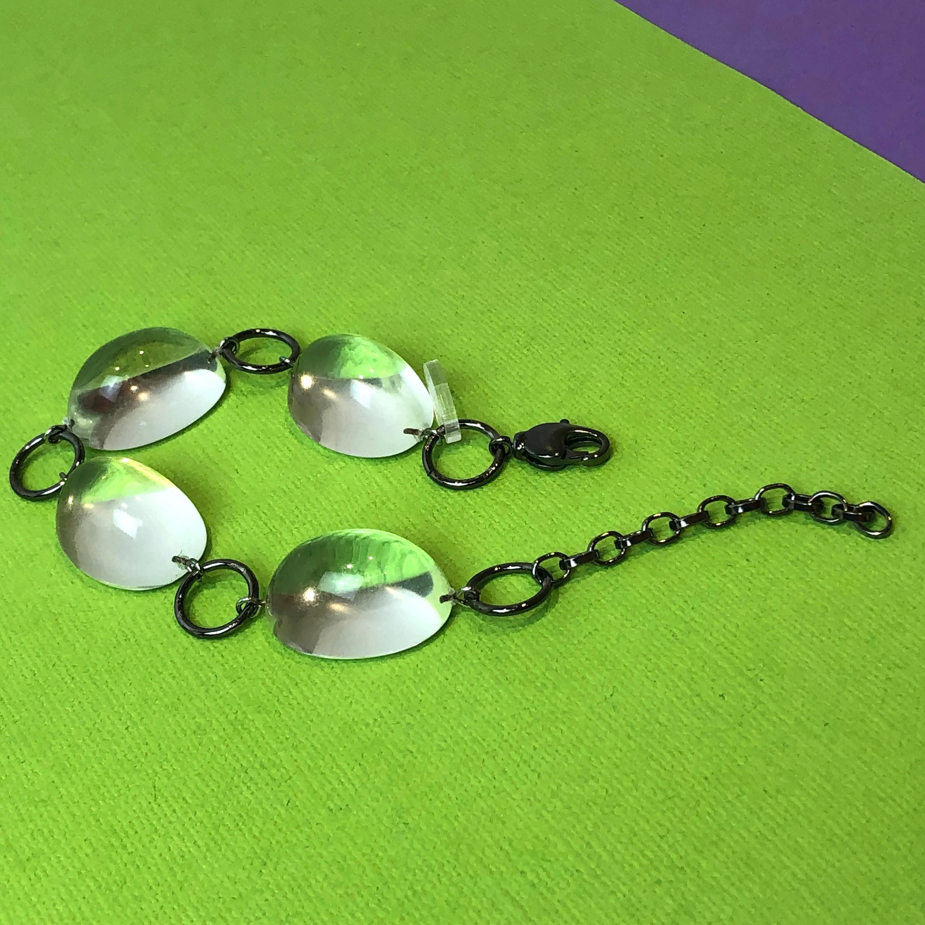 Clear Domed & Dark Metal Bubble Stations Bracelet