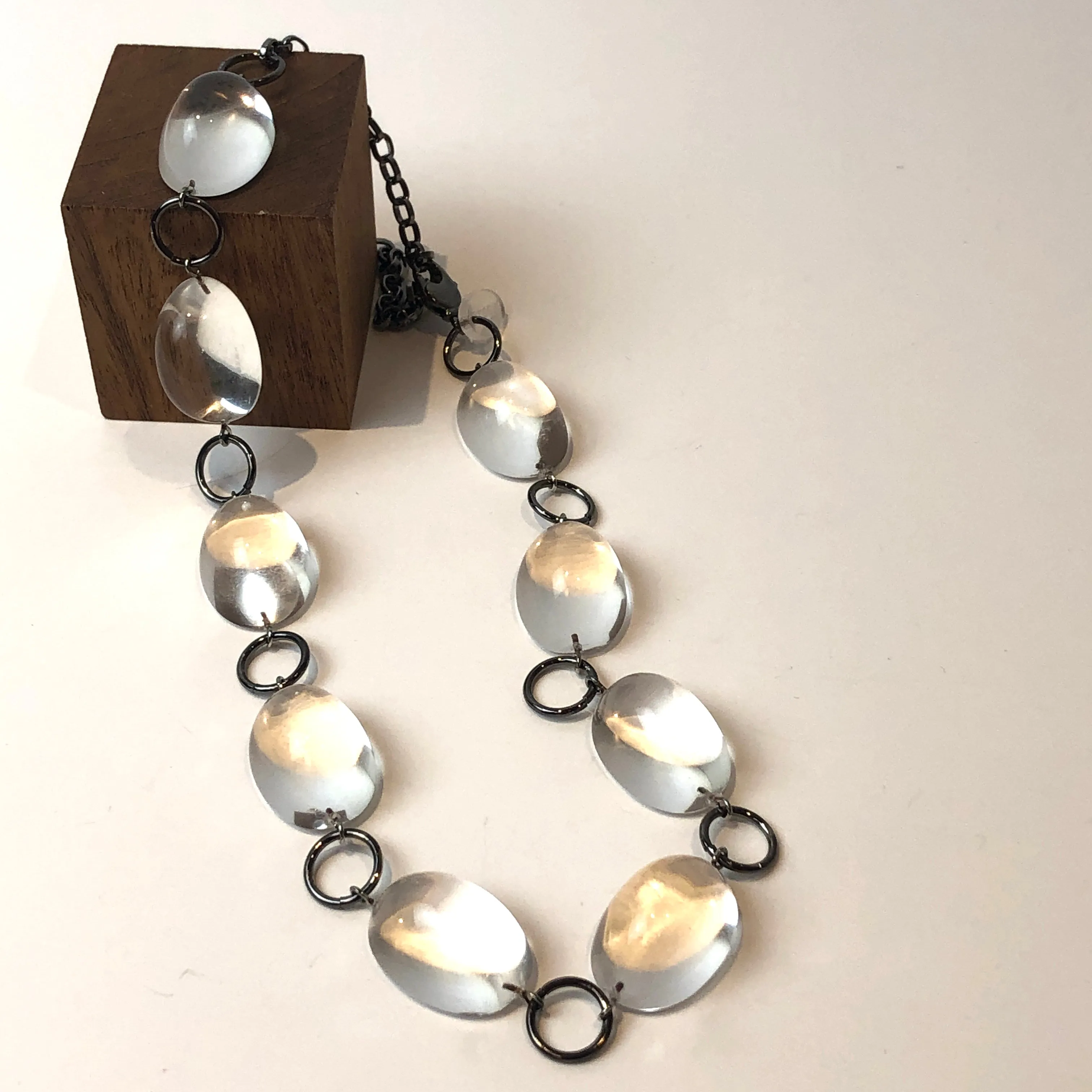 Clear Domed & Dark Metal Stations Necklace