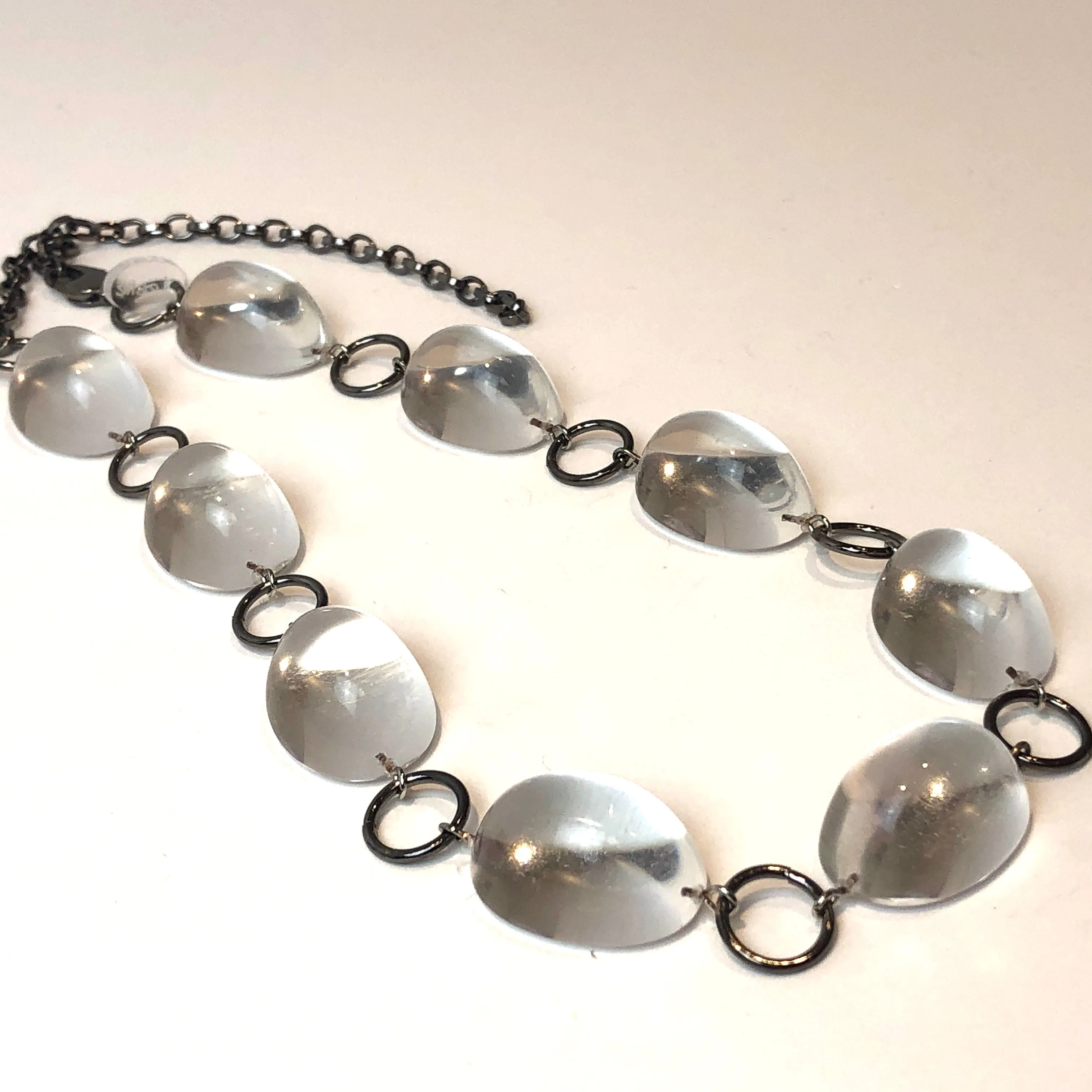 Clear Domed & Dark Metal Stations Necklace