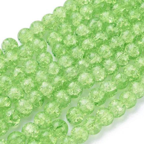 Crackle Glass Beads, Round, Transparent, Pale Green, 8mm