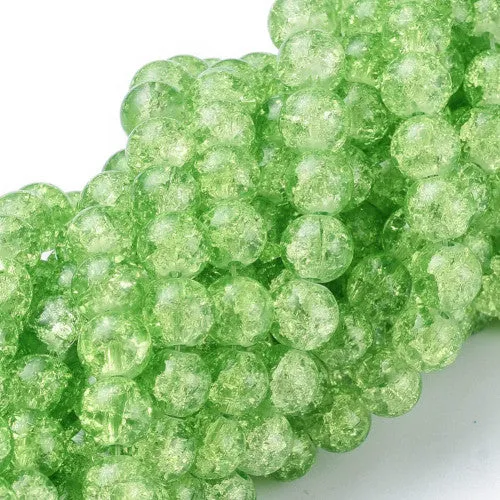 Crackle Glass Beads, Round, Transparent, Pale Green, 8mm