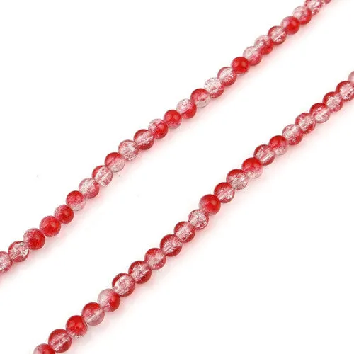 Crackle Glass Beads, Round, Transparent, Two-Tone, Red, Clear, 8mm