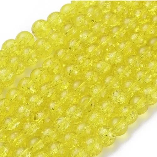 Crackle Glass Beads, Round, Transparent, Yellow, 8mm