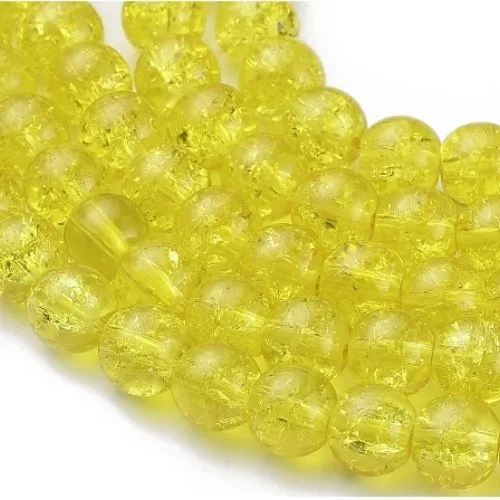 Crackle Glass Beads, Round, Transparent, Yellow, 8mm