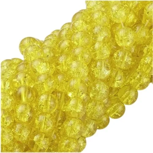 Crackle Glass Beads, Round, Transparent, Yellow, 8mm