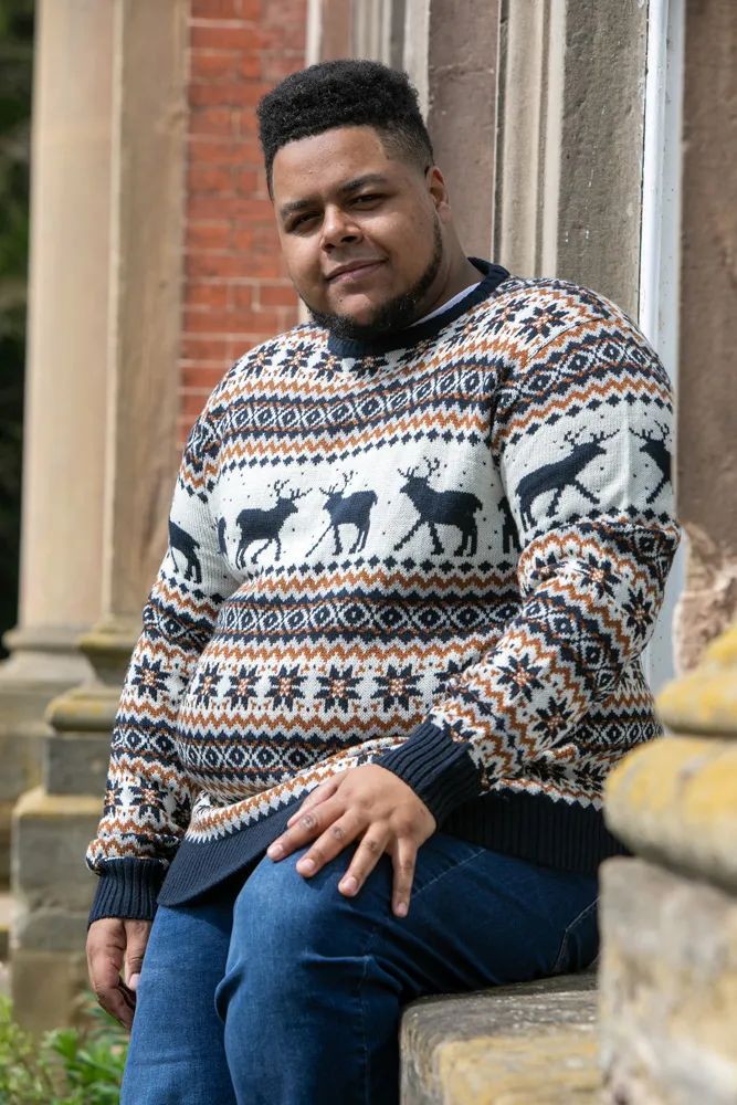 D555 Big Mens Christmas Jumper With Reindeer Design (ANTLER)