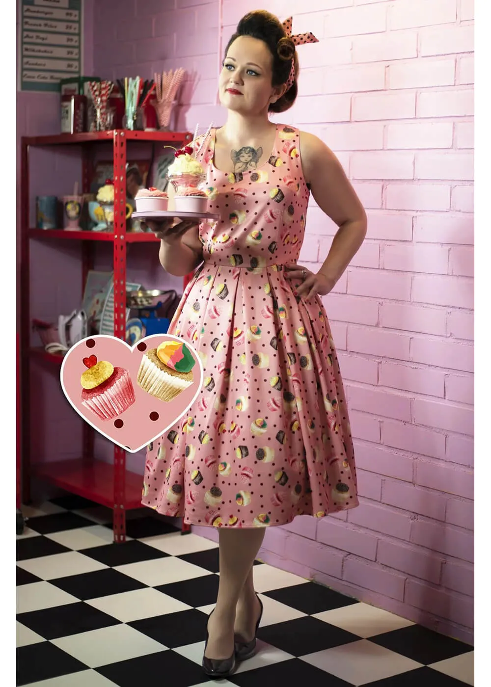 Dolly & Dotty Amanda Cupcake 50's Swing Dress Pink