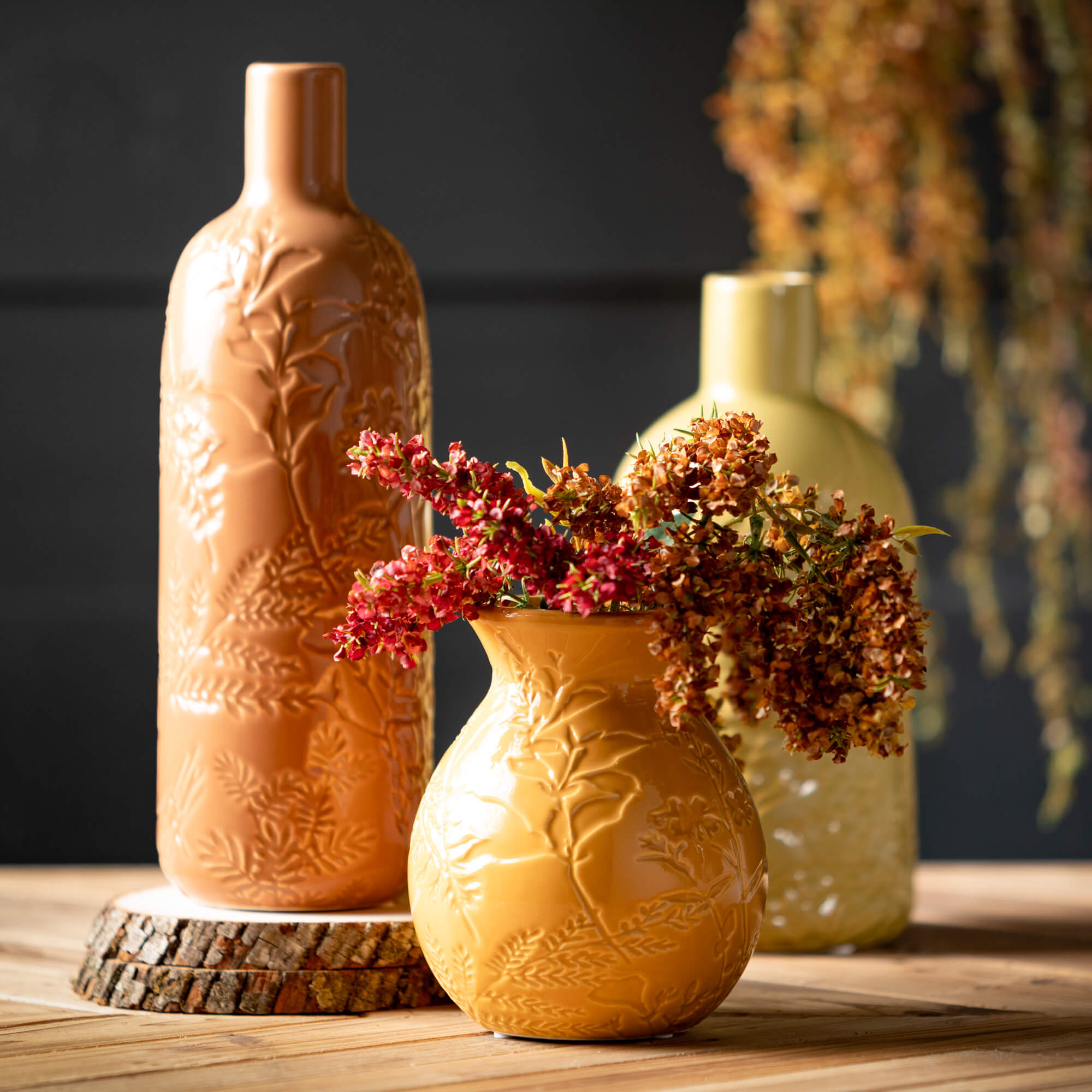 Earth-Toned Fall Vase Trio