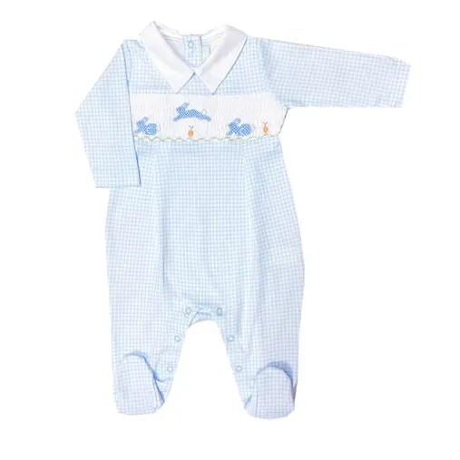 Easter Bunnies Smocked Footie - Blue