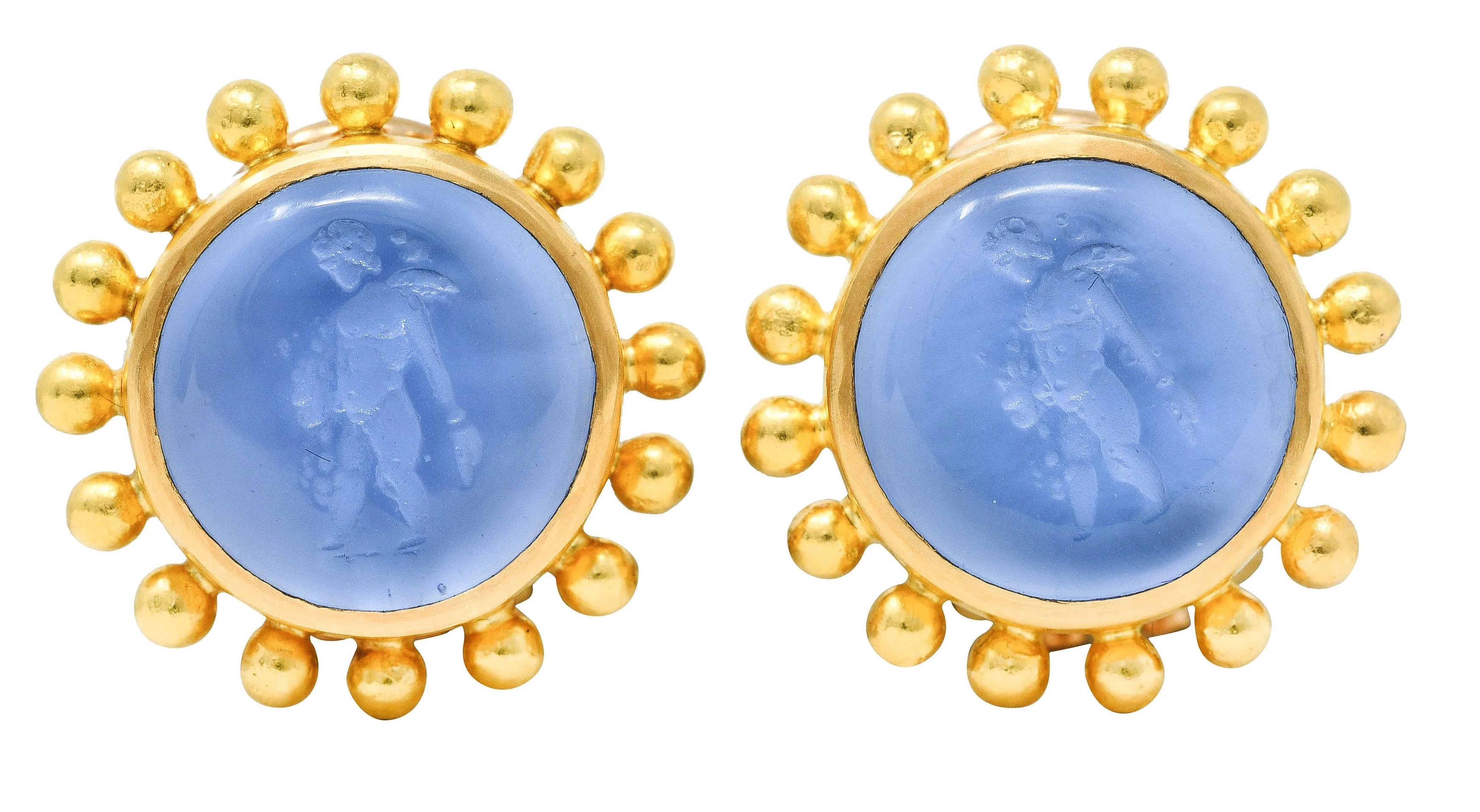 Elizabeth Locke Mother-Of-Pearl Venetian Glass 19 Karat Gold Putto Intaglio Earrings