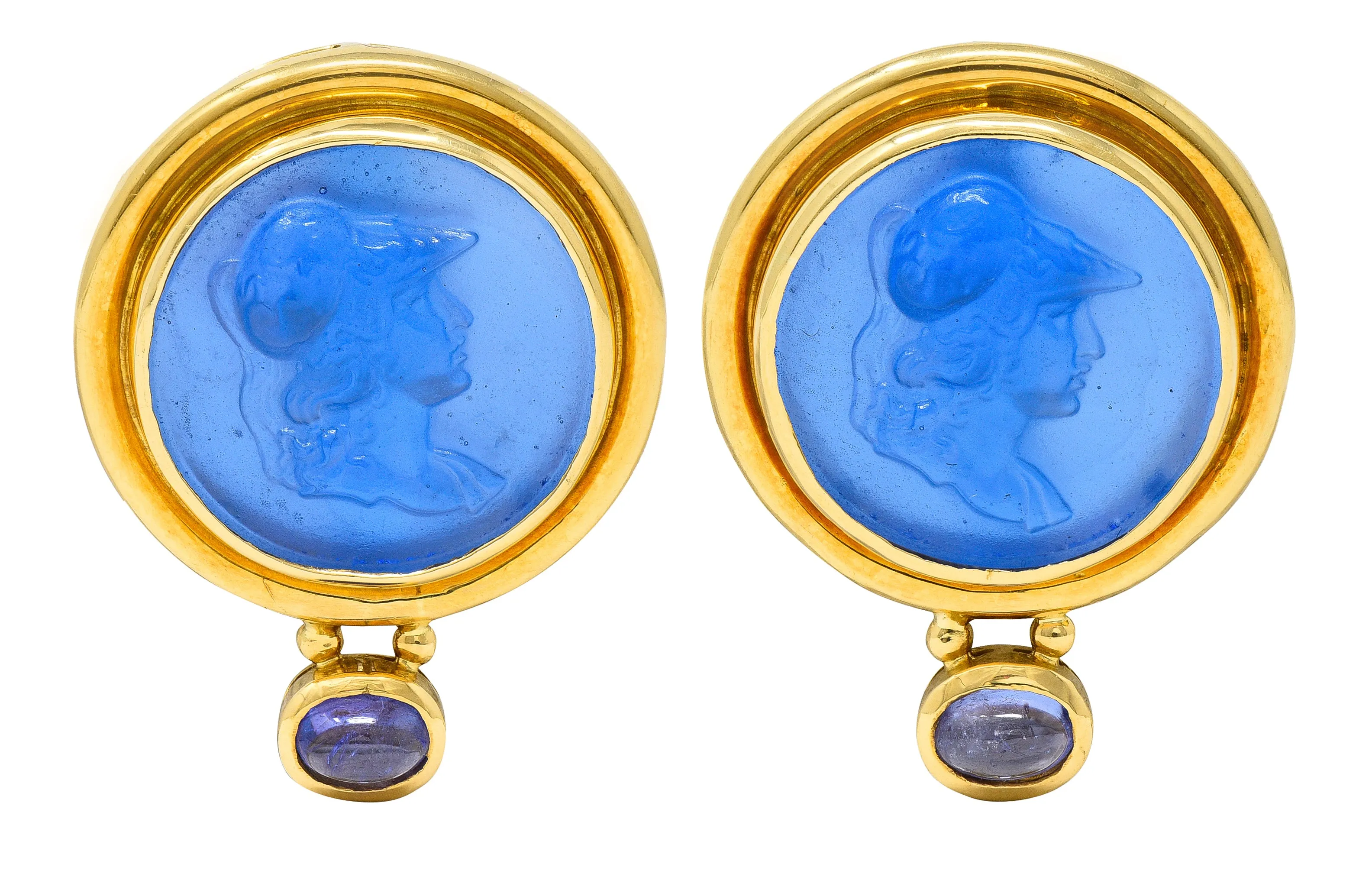 Elizabeth Locke Tanzanite Venetian Glass Mother-Of-Pearl Athena 18 Karat Gold Earrings