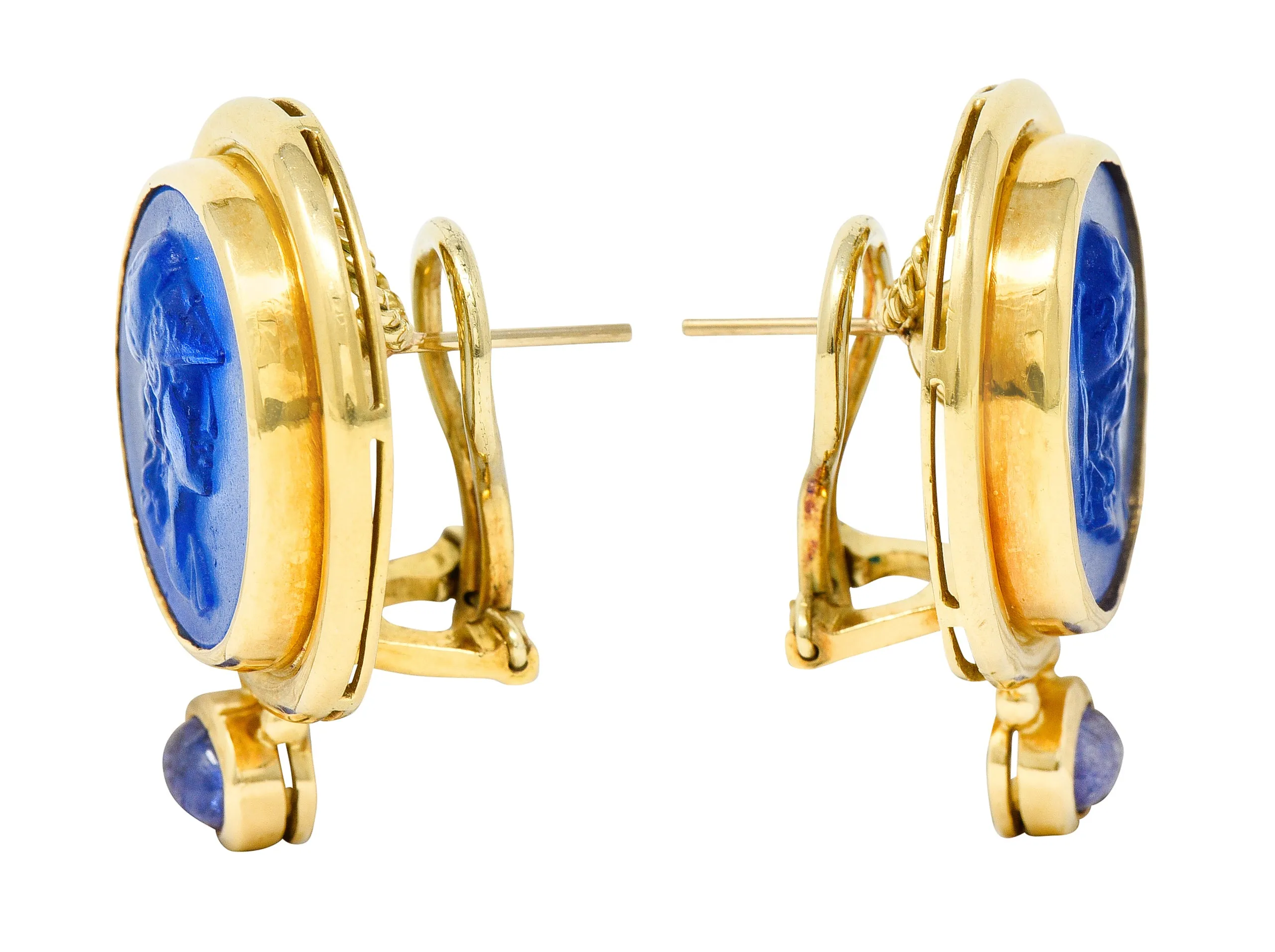 Elizabeth Locke Tanzanite Venetian Glass Mother-Of-Pearl Athena 18 Karat Gold Earrings