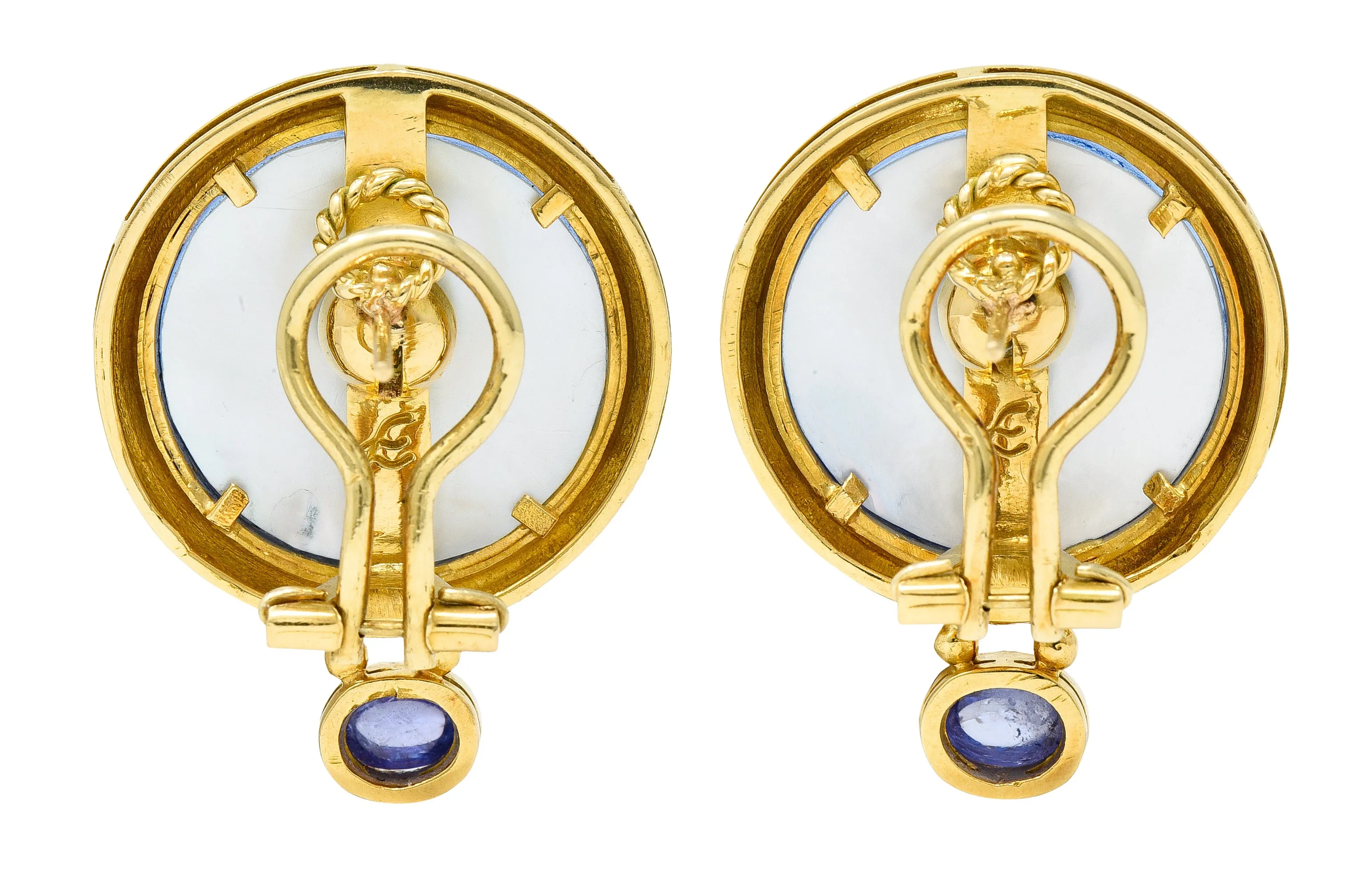 Elizabeth Locke Tanzanite Venetian Glass Mother-Of-Pearl Athena 18 Karat Gold Earrings