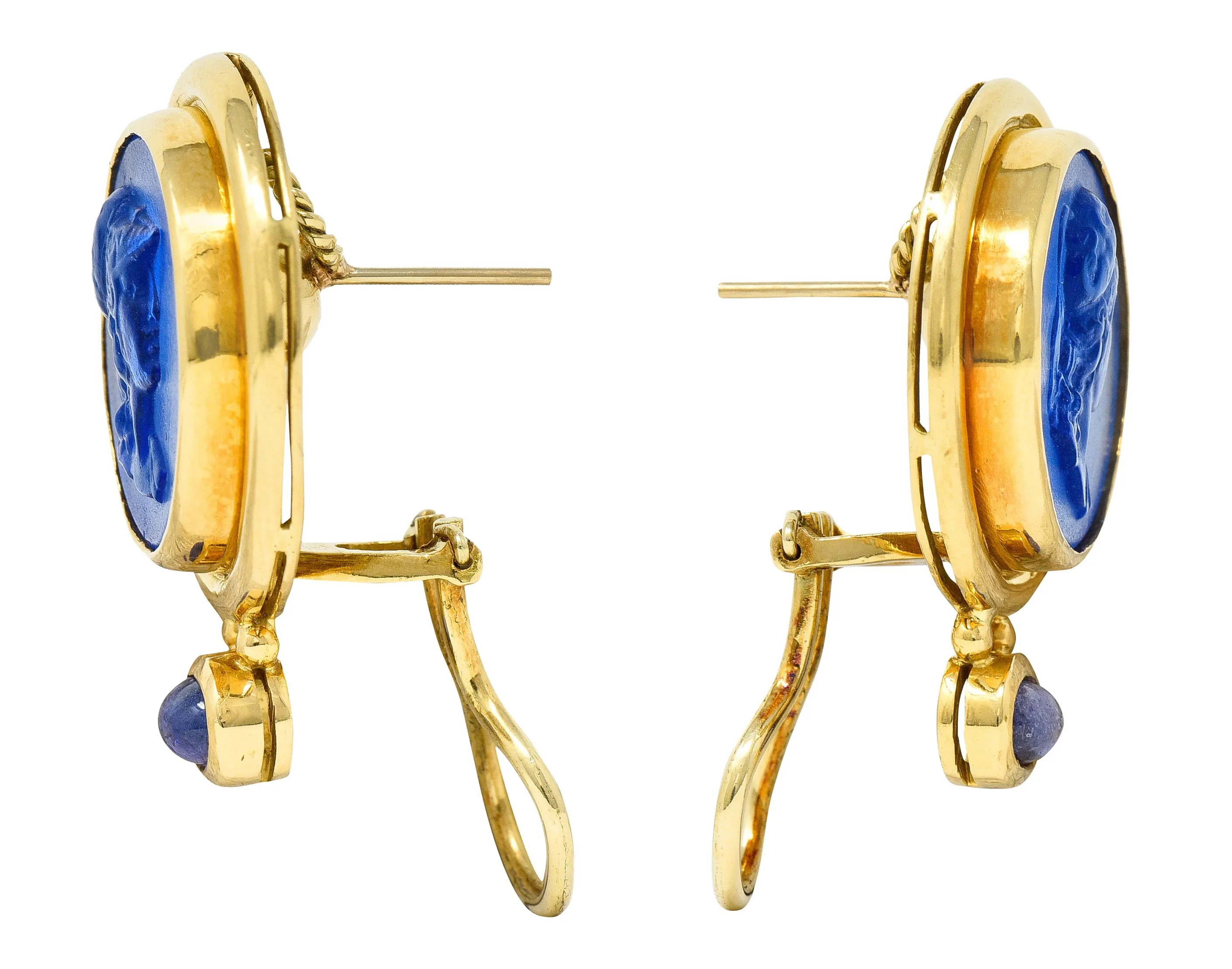 Elizabeth Locke Tanzanite Venetian Glass Mother-Of-Pearl Athena 18 Karat Gold Earrings