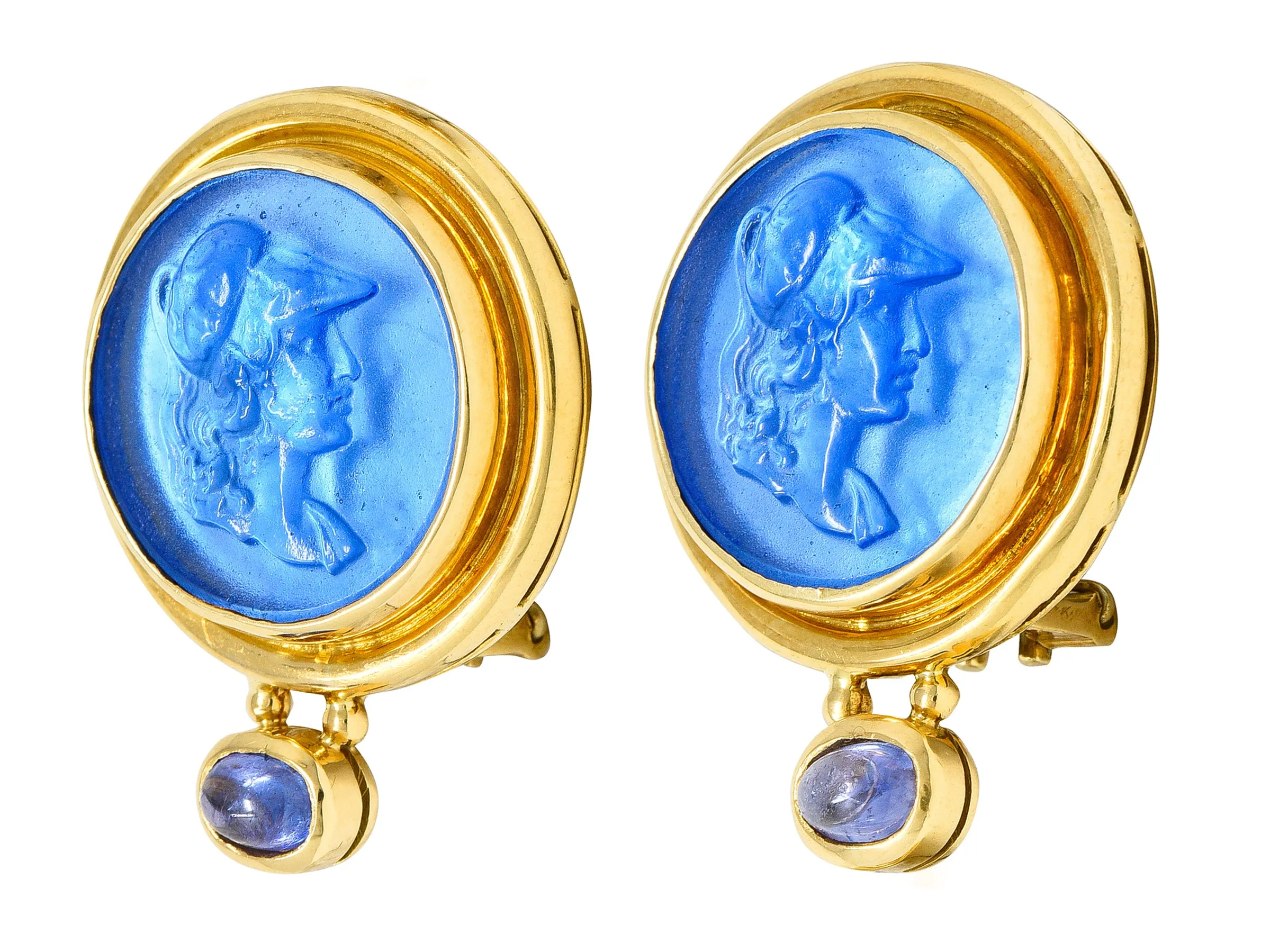 Elizabeth Locke Tanzanite Venetian Glass Mother-Of-Pearl Athena 18 Karat Gold Earrings