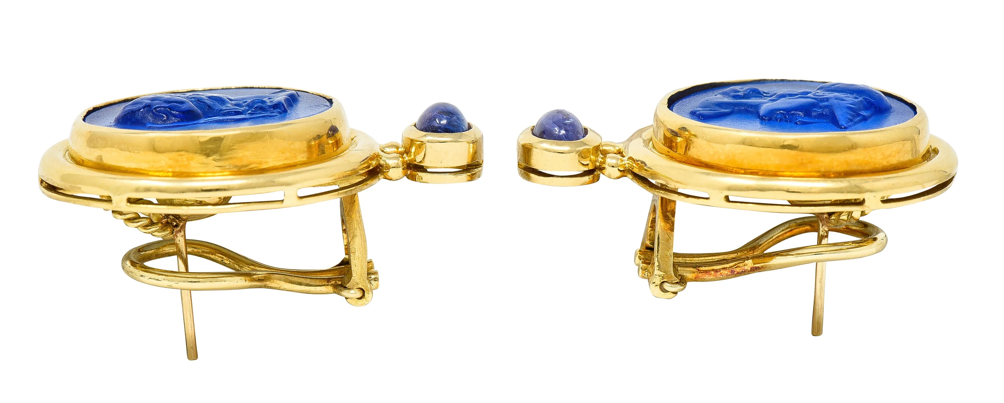 Elizabeth Locke Tanzanite Venetian Glass Mother-Of-Pearl Athena 18 Karat Gold Earrings