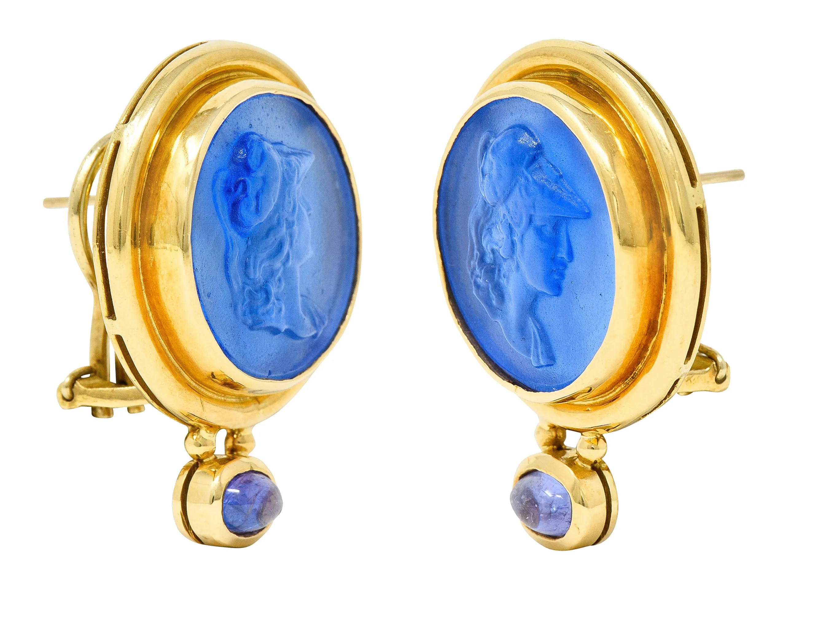 Elizabeth Locke Tanzanite Venetian Glass Mother-Of-Pearl Athena 18 Karat Gold Earrings