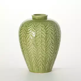 Embossed Leaf Green Vase