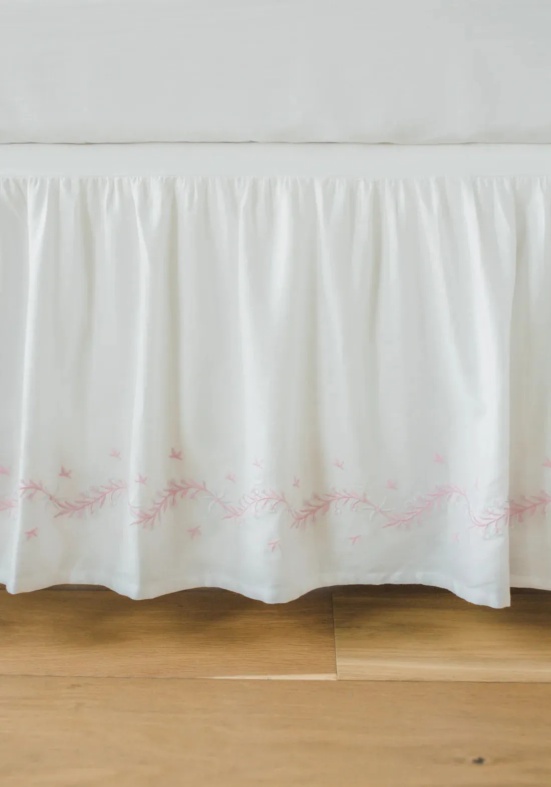 Embroidered Crib Skirt- Blush