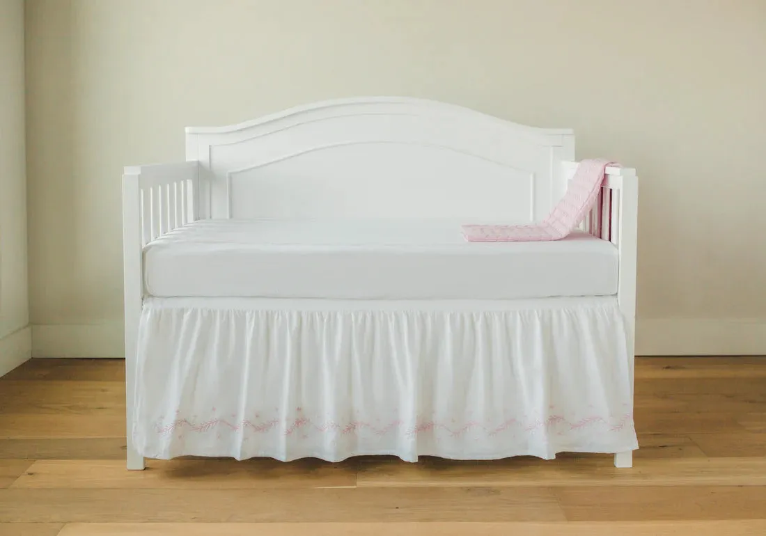 Embroidered Crib Skirt- Blush