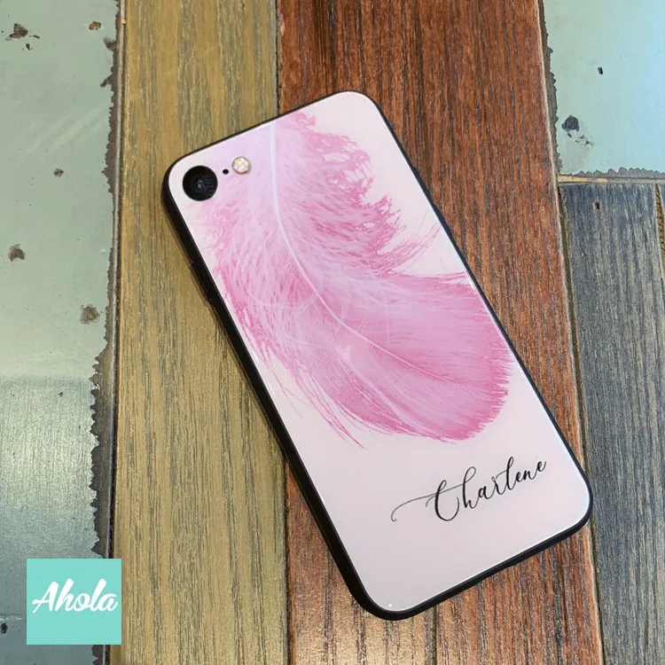 【Feather】Black bumper tempered glass phone Case 羽毛全包邊玻璃名字電話殼