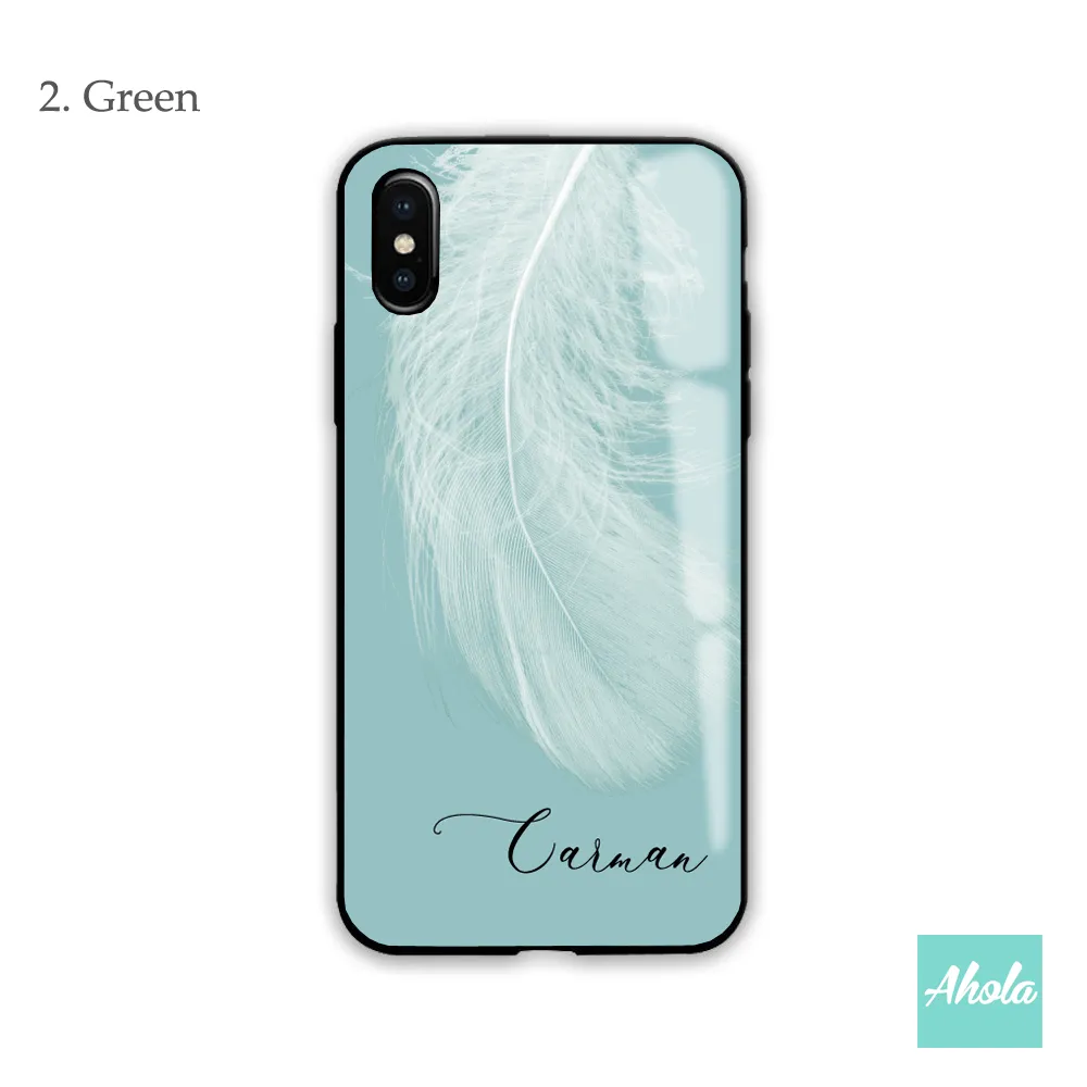 【Feather】Black bumper tempered glass phone Case 羽毛全包邊玻璃名字電話殼