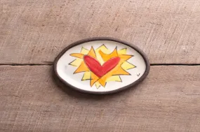 Flaming Heart - Orange Hand Painted Ceramic Mini Oval