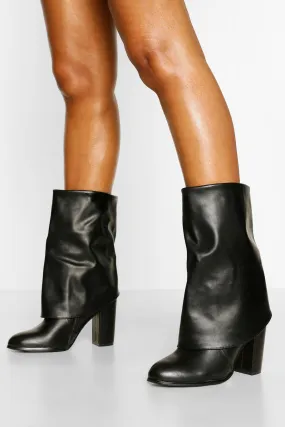 Fold Over Block Heel Knee Boots