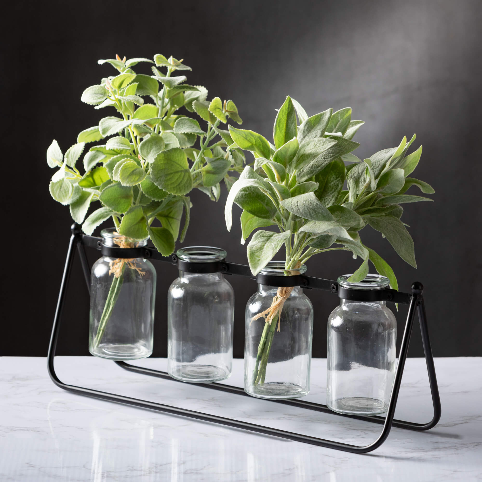 Four Glass Bottle Vase Stand