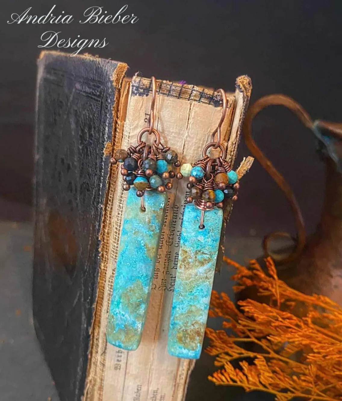 Genuine turquoise stone,Czech glass, ceramic,stone, aquamarine, bronze metal, bracelet