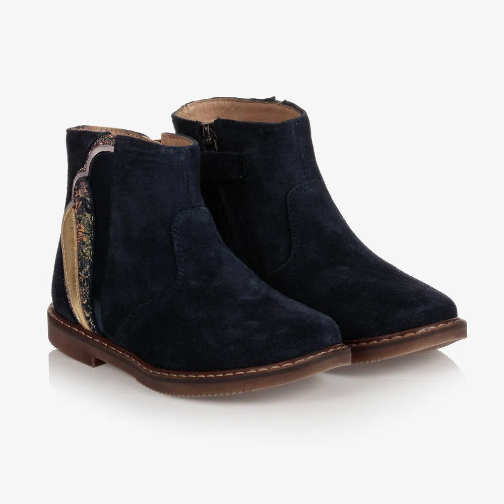 Girls Blue Suede Ankle Boots